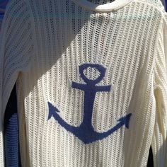 Anchor In Blue On Back Of Sweater. Size Small. ( Size Medium Also Available). True To Size Hollister Cardigan, Velvet Cardigan, Tie Dye Cardigan, Soft Knit Cardigan, Black And White Cardigans, Silk Cardigan, Shawl Cardigan, White Crew Neck, Drape Cardigan