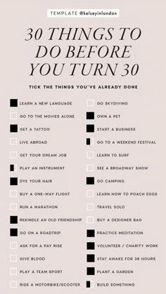 the 30 things to do before you turn 30 in this printable check - out