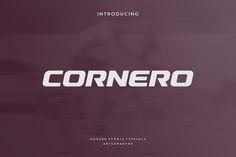 the word cornero written in white on a purple background with two people riding bikes