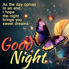 a greeting card with two butterflies and the words good night