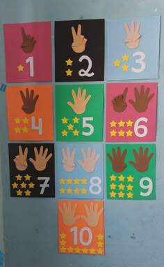 handprinted numbers are displayed on the wall