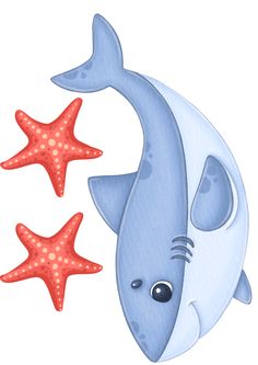 an image of two starfishs and one dolphin