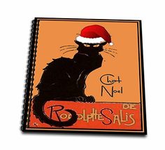 a black cat wearing a santa hat on top of an orange notebook with writing in french