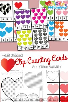 heart shaped clip counting cards for valentine's day and other activities to practice counting