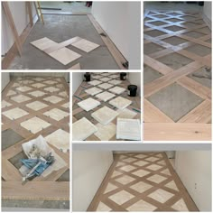 the process of installing and using wood flooring in an unfinished room with various stages of construction