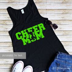 Cheer Mom tank, cheer mom shirt, glitter cheer shirt, cheerleading competition shirt Cheer Competition Gifts T-shirts & Tank Tops, Sporty Cheerleading Tops With Name Print, Cheer Camp Tank Tops, Rhinestone Cheer Mom Shirts, Black T-shirt With Sublimation Print For Cheerleading, Design Vip, Cheer Mom Shirts, Competitive Cheer