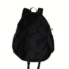 a black backpack on a white background with the back zipper open and two handles attached to it