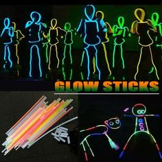 glow sticks are shown in different colors and sizes