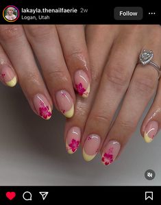 Plumeria Flower Nails, Hawaiian Flower Nails French Tip, Pink French Tip Nails With Orange Flowers, Hibiscus Flower Gel Nails, Pink French Tip With Hawaii Flower, Fiji Nails, Pink Nails Yellow Flower, Lack Of Intimacy, His New Girlfriend