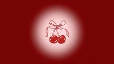 two cherries tied with a bow against a red background, the image appears to have been digitally altered