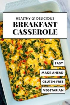 healthy and delicious breakfast casserole recipe with text overlay