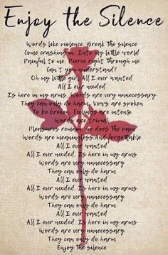 a poem written in red ink on parchment paper with the words, enjoy the silence