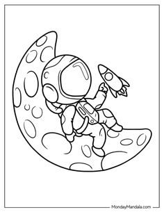 an astronaut sitting on the moon coloring page