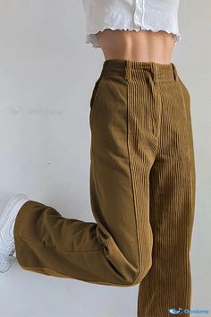 OrcaJump - Khaki Contrast High-Waisted Patchwork Casual Street Pants Corduroy Patchwork, Chino Pants Women, Corduroy Pants Women, Work Pants Women, Slacks For Women, Streetwear Pants, Style Preppy, High Waist Fashion, Long Trousers