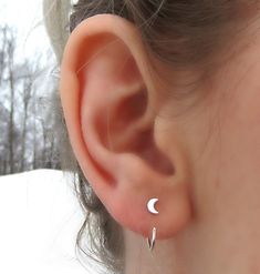 Moon Stud Earrings, Geode Jewelry, Half Moon Earrings, Tiny Hoop Earrings, Moon Studs, Celestial Jewelry, Earrings Minimalist, Moon Earrings, Dainty Earrings