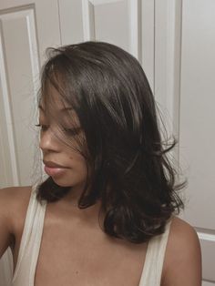 Silk Press Vs Flat Iron, Medium Silk Press Natural Hair, Black Teen Girl Hairstyles Natural Straight, Silk Press Hair Hairstyles Medium, Layered Silk Press, Long Bob Blowout, Hairstyles For Short Straight Hair Black, Bob Blowout, Haircut Design