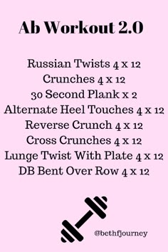 a pink poster with the words ab workout 2 0