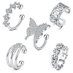 PRICES MAY VARY. 5 Various Styles: CZ Butterfly, CZ Line, Flower, Triple Layer with CZ and S Band Style, no pierced need, Can Be Adjusted A Little to Fit Your Ear. Safety Material: Fake Cartilage rings are made of quality stainless steel, rust proof and anti-corrosion, protect you from being allergic; color: Silver color Non Piercing Adjustable Earrings Cuff: unlike ordinary earrings with pins, which need to be pierced on ears and poke the ear pins into the hole, the women's hoop earring clips a Adjustable Sterling Silver Pierced Ear Cuff, Silver Clip-on Cartilage Earrings As Gift, Trendy Nickel-free Sterling Silver Ear Cuff, Adjustable Silver Clip-on Cartilage Earrings, Adjustable Nickel-free Silver Ear Cuff, Fake Lip Ring, Fake Lips, Earring Cuff Chain, Cartilage Ear Cuff