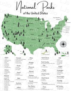 a map of the united states showing national parks and their location in each country's capital