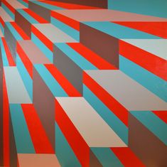 an abstract painting with red, white and blue stripes