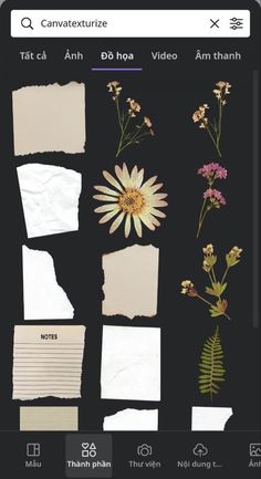 an iphone screen showing different types of paper and flowers