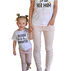 Epic Tees Blessed To Be Her Mom & Daughter Matching Shirts Mom Shirt Is Large Daughter Shirt Is 2t Nwot Open To All Offers White Family Matching Tops For Spring, Matching Letter Print Cotton Top, Matching Cotton Tops With Letter Print, Matching White T-shirt For Summer, White Short Sleeve Tops For Family Matching, Summer Matching White T-shirt, White T-shirt With Letter Print, Summer Matching Style White T-shirt, Mom And Daughter Shirts