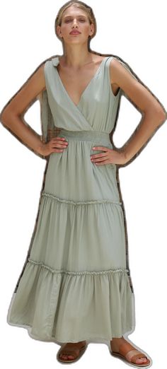 Solid Ruched Bodice Beach Dress, Solid Summer Maxi Dress With Ruched Bodice, Solid Color Beach Dress With Ruched Bodice, Elegant Sage Dress For Summer, Elegant Sage Summer Dress, Spring Solid Maxi Dress With Ruched Bodice, Summer Bridesmaid Maxi Dress With Smocked Back, Maxi Dress For Garden Party, Solid Color Maxi Dress For Garden Party