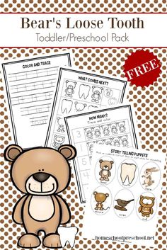 the bear's loose tooth worksheet for toddlers and preschoolers to practice their teeth