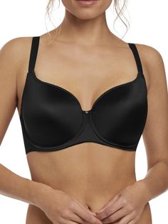 Description Aura was designed with your need for everyday comfort in mind. The Moulded Bra in Black creates a beautifully rounded shape without seams. Featuring soft inner cups and a padded hook and eye for the ultimate support and hold in cup sizes D - L. Features Benefits Cup offers a beautifully rounded smooth profile without seams Wide wired for additional comfort and support Padded hook and eye for comfort J-hook to convert to racer back style Fixed fully adjustable shoulder straps Mirror disc detail at centre front Information Care 79% Nylon/Polyamide 21% Elastane We recommend hand-wash only Tshirt Bra, Simone Perele, Cup Sizes, T Shirt Bra, Racer Back, Hook And Eye, Shoulder Straps, Aura, Hand Wash