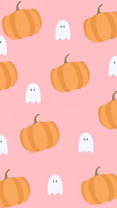 a pink background with ghost and pumpkins