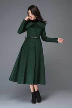 Dress Coat Outfit, Green Wool Coat, Womens Dress Coats, Dress Coats, Big Collar