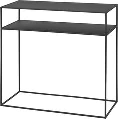 a black metal shelf with two shelves on each side and one shelf below the shelf