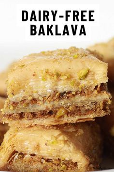 three pieces of baklaa stacked on top of each other with text overlay