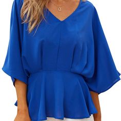 Dressy And Beautiful Blue Blouse. Can Be Worn For A Nice Dinner Or Night Out. Material: This Half Sleeve Blouse Is Made Of High-Quality 100% Dacron, Proper Weight And No See Through.Material Has No Amount Of Stretch, Perfect For This Season. Features: V-Neck Line,Half Sleeve,Relaxed Fit.That Draped Fit Is So Feminine And Flattering! It Has Side Zipper So That Can Dress It Easily. Size Suggestion:Us Size:S(Us 4-6), M(Us 8-10), L(Us 12-14), Xl(Us 16-18), 2xl(20-22).Choose Your Usual Size Easily! A Blue Flowy V-neck Top, Blue V-neck Blouse For Brunch, Blue Solid Color Blouse For Beach, Blue Solid Color Beach Blouse, Elegant Light Blue Top For Beach, Blue Solid Color Beach Tops, Elegant Blue Solid Color Tops, Chic Blue V-neck Blouse, Blue Beach Top