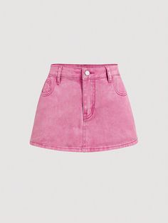 Pink Casual Collar  Denim Plain Skort Embellished Non-Stretch  Women Clothing Png Skirt, Short Shein, Mean Girls Halloween Costumes, Pink Skirt Outfits, Short Rosa, Jean Rose, Pink Denim Skirt, Jeans Rosa, Pink Skirts