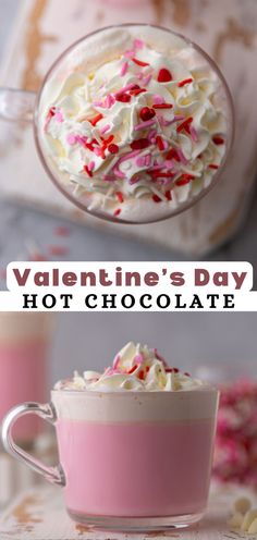 valentine's day hot chocolate with whipped cream and sprinkles