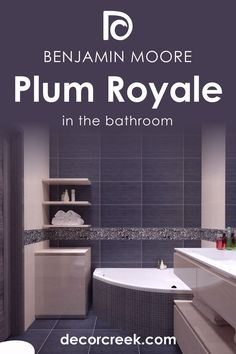 Plum Royale 2070-20   for the Bathroom by Benjamin Moore Paint One Wall, Glass Accessories, Brass Fixtures, The Bathroom, Natural Stone