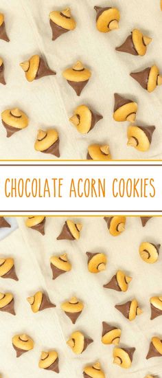 chocolate acorn cookies are arranged on top of each other with the words, how to make chocolate acorn cookies