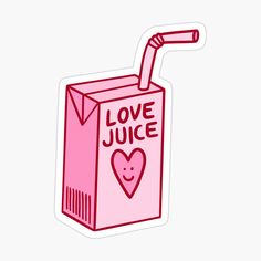 a pink carton sticker with the words love juice on it and a smiling face