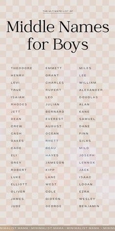 the middle names for boys are shown in black and white, on a checkered background