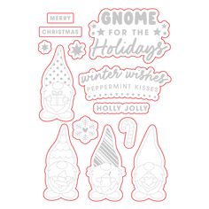 a christmas card with gnomes and snowmen on it, including the words gnome for the holidays