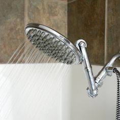 a shower head with water flowing from it