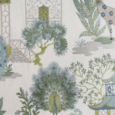 a close up of a wallpaper with trees and plants on it's side