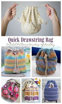 crochet drawstring bag and other free patterns including instructions to make it