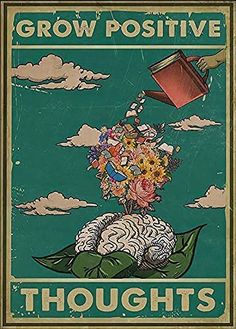 a poster with flowers and books on it