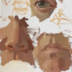 an abstract painting of two people's faces and one is looking at the camera