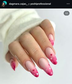 Ambre Nails, Nail Designs Trends, Light Pink Nail Designs, Red Ombre Nails, Heart Nail Designs, Romantic Nails, New Nail Designs, Valentine Nails, Classy Acrylic Nails