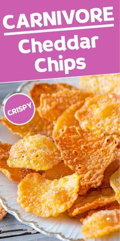 the cover of carnivore cheddar chips is shown on a plate