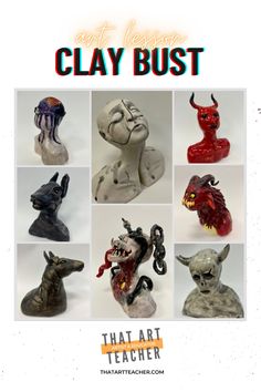 clay busts that are all different shapes and sizes, with text overlaying them