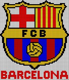 a cross stitch pattern with the emblem of barcelona on it's front and back side